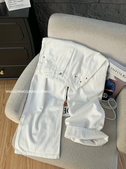 Jeans women summer thin 2025 new white pants women's loose bf lazy style hook flower hollow wide leg pants