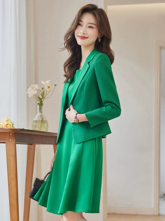 Spring and Autumn Women's Suit Dress Long Sleeve Slim Waist Temperament Slim Professional OL Commuting Suit Skirt Work Clothes