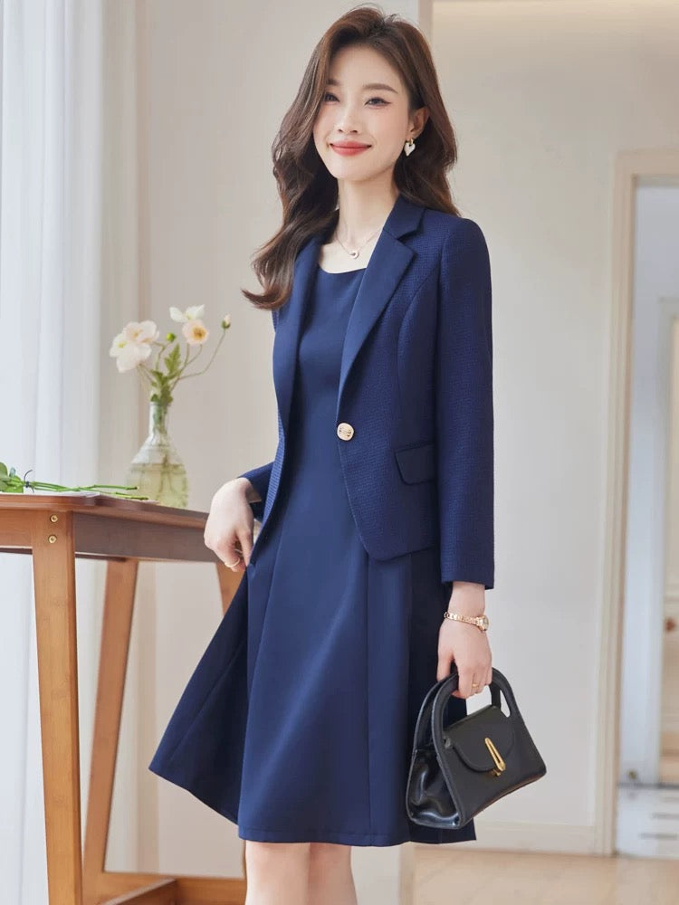 Spring and Autumn Women's Suit Dress Long Sleeve Slim Waist Temperament Slim Professional OL Commuting Suit Skirt Work Clothes