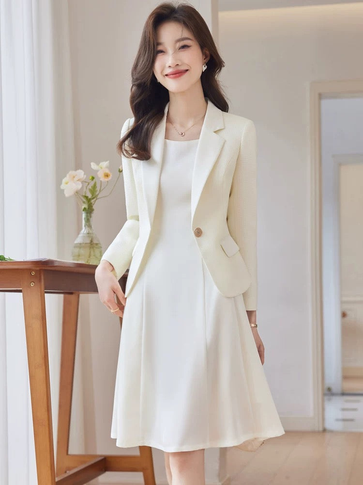 Spring and Autumn Women's Suit Dress Long Sleeve Slim Waist Temperament Slim Professional OL Commuting Suit Skirt Work Clothes