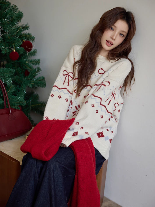 Chaochao Home New Year Thick Sweater Women's Winter Apricot Round Neck Sweater Top Loose Lazy High-End Knitwear