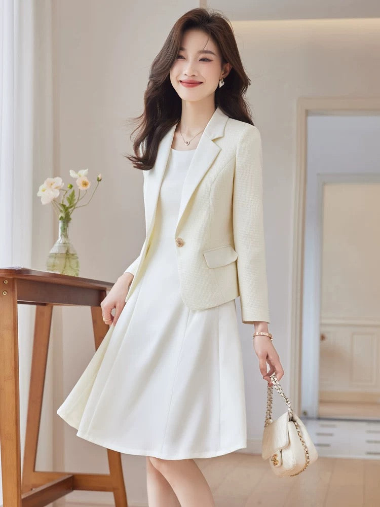 Spring and Autumn Women's Suit Dress Long Sleeve Slim Waist Temperament Slim Professional OL Commuting Suit Skirt Work Clothes