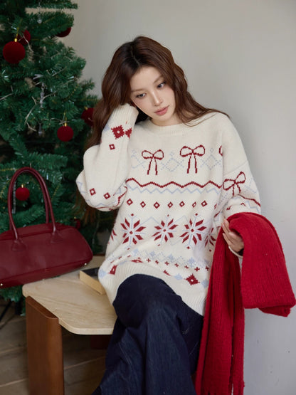 Chaochao Home New Year Thick Sweater Women's Winter Apricot Round Neck Sweater Top Loose Lazy High-End Knitwear