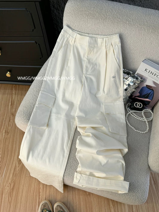 The hottest pants for women in 2025, summer thin lazy style alo big pocket small white overalls