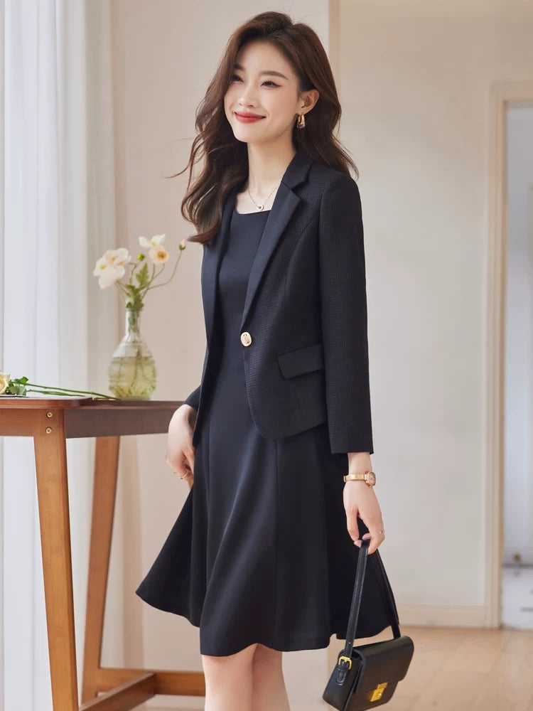 Spring and Autumn Women's Suit Dress Long Sleeve Slim Waist Temperament Slim Professional OL Commuting Suit Skirt Work Clothes