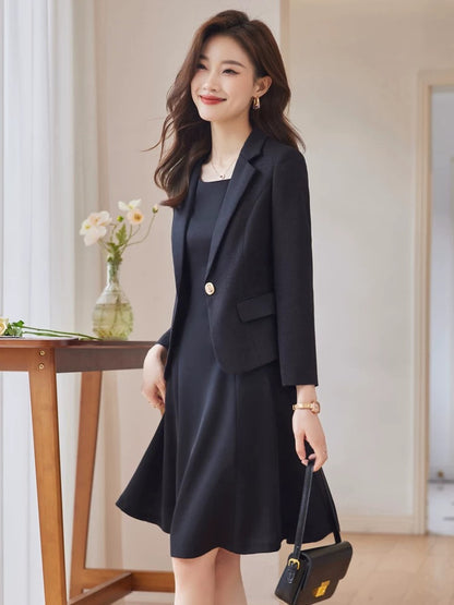 Spring and Autumn Women's Suit Dress Long Sleeve Slim Waist Temperament Slim Professional OL Commuting Suit Skirt Work Clothes