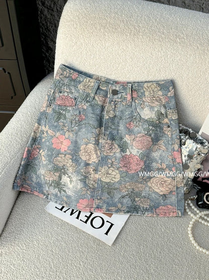 Super good-looking denim skirt for women 2025 new A-line thin retro old rose hot girl hip skirt