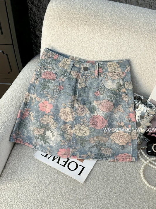 Super good-looking denim skirt for women 2025 new A-line thin retro old rose hot girl hip skirt