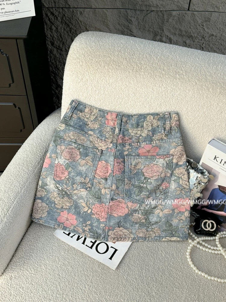 Super good-looking denim skirt for women 2025 new A-line thin retro old rose hot girl hip skirt