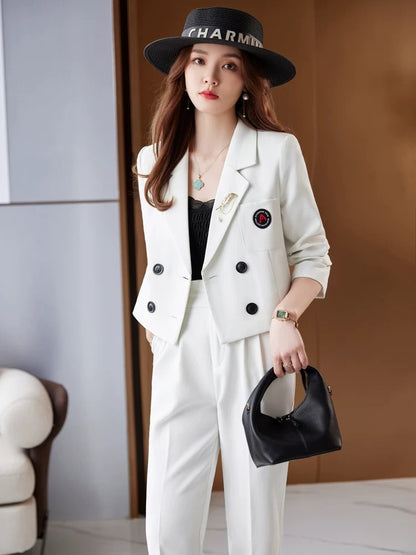 2024 new spring and autumn blazer women's suit trousers temperament high-end short style small Korean style office worker
