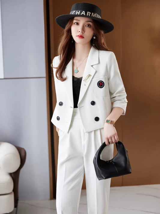2024 new spring and autumn blazer women's suit trousers temperament high-end short style small Korean style office worker