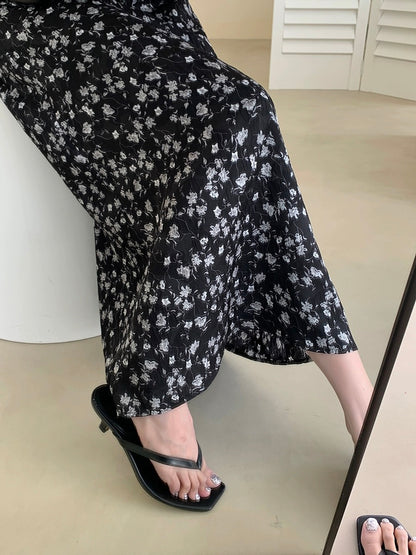 Guoge's floral dress for women 2024 summer new style French retro slimming ruffled gentle style long skirt