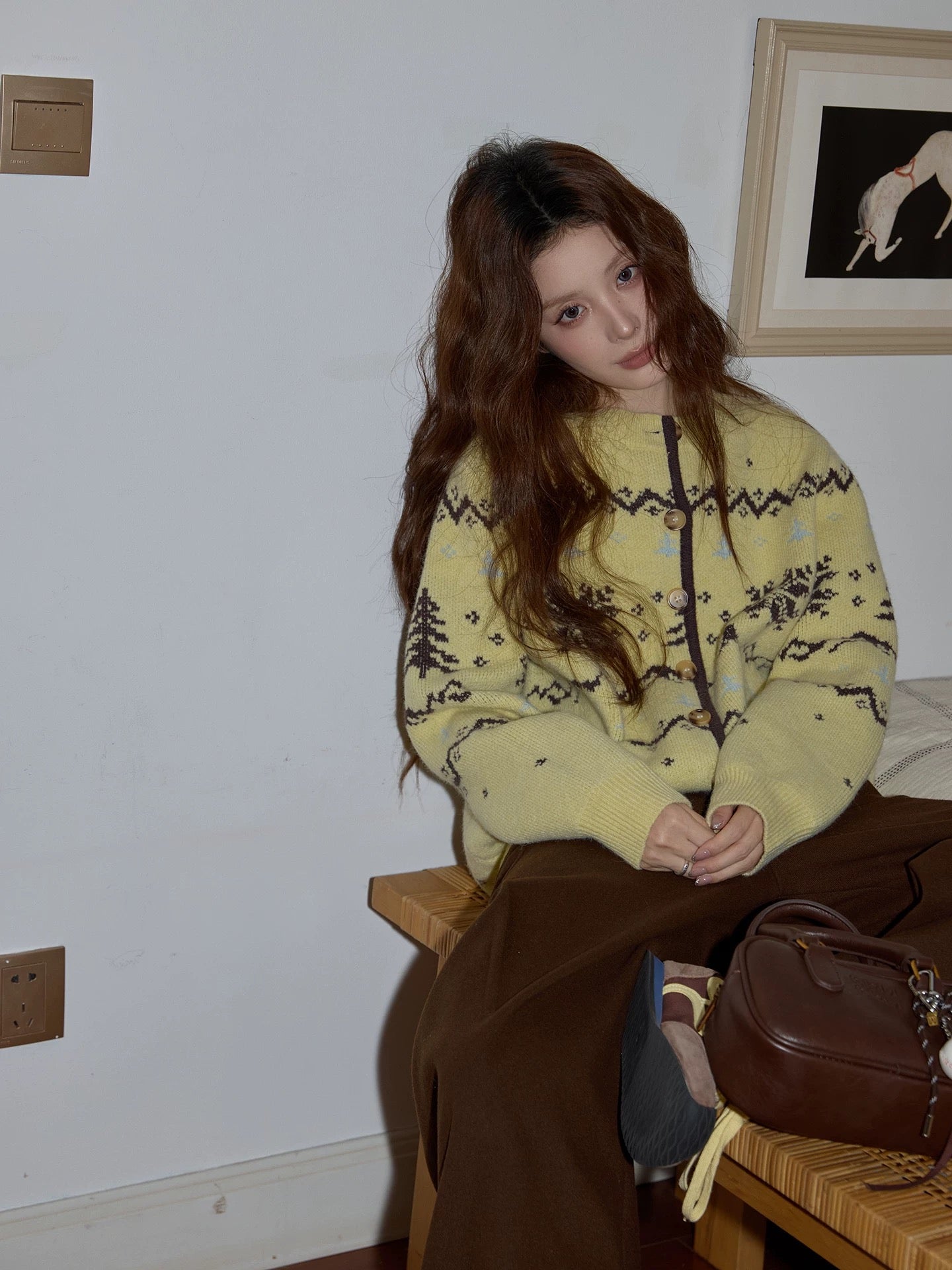 Chaochao's yellow sweater for women, thick knitted cardigan, loose fit, high-end style, outerwear sweater top