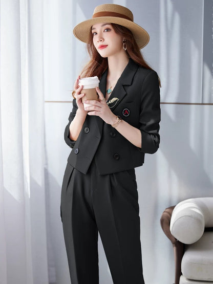 2024 new spring and autumn blazer women's suit trousers temperament high-end short style small Korean style office worker