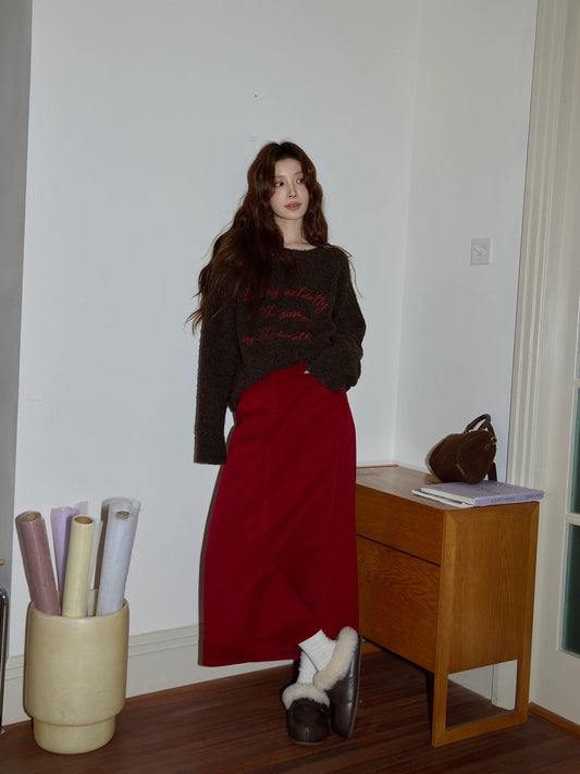 Chaochao's New Year Outfit: Brown Short Thick Sweater for Women, Winter Lazy Loose Round Neck Top, Can Be Worn Outerwear