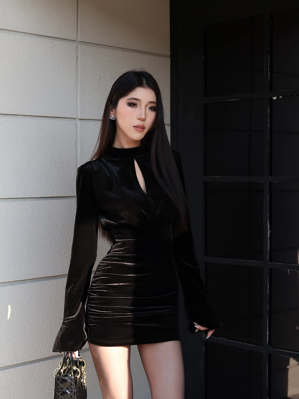 Luo Ge's Wool Roll "Limited Time 30% Off" French Hot Girl Royal Sister High-Quality Black Velvet Dress for Women