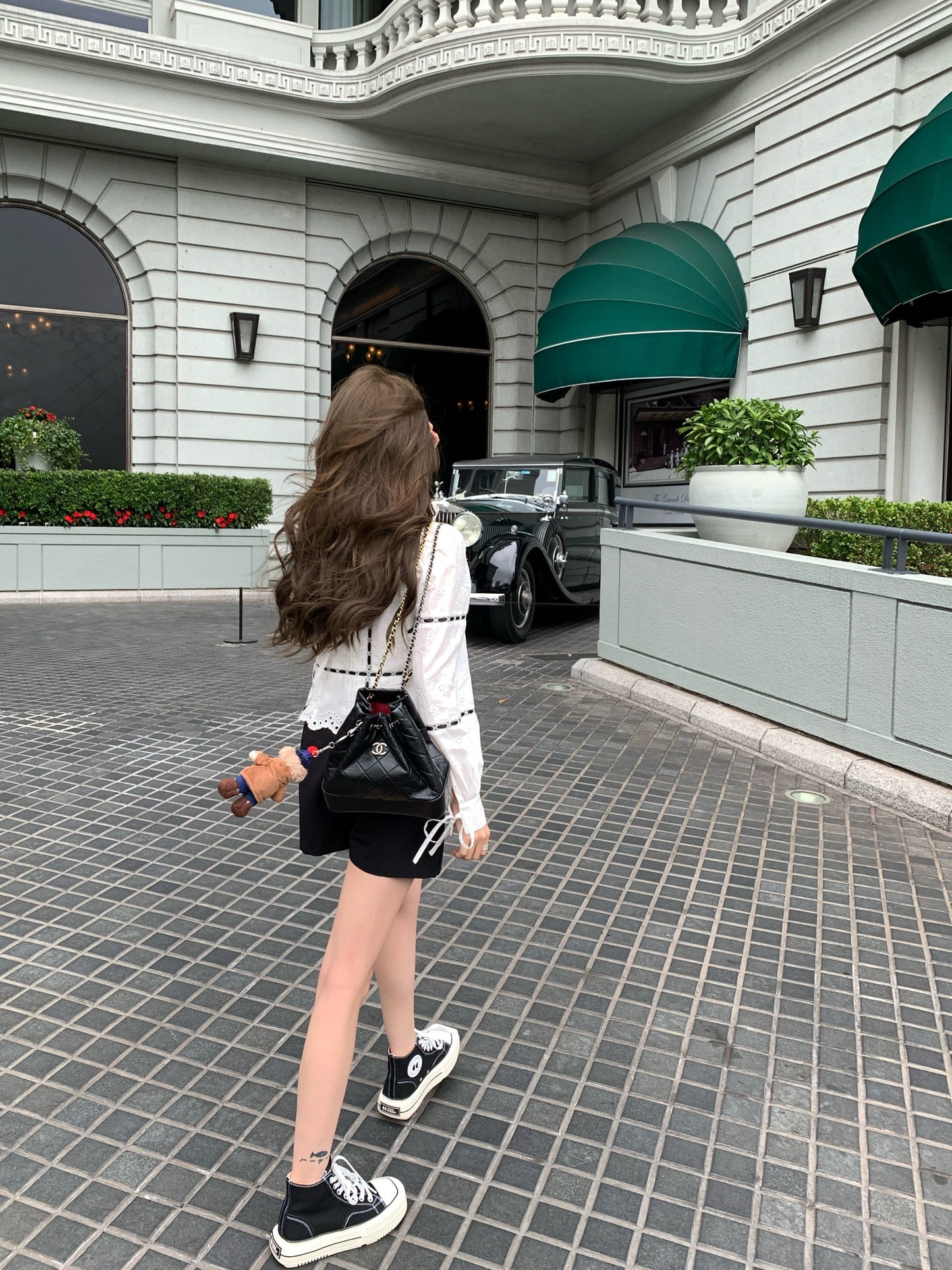 FF BLUE Milk Cover Salt Tea Retro Square Neck Bow Tie Cotton Shirt Puff Sleeve Hollow Air Quality Top