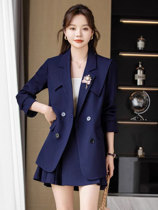 2024 new loose blazer women's suit pleated skirt spring and autumn jk college high-end goddess style