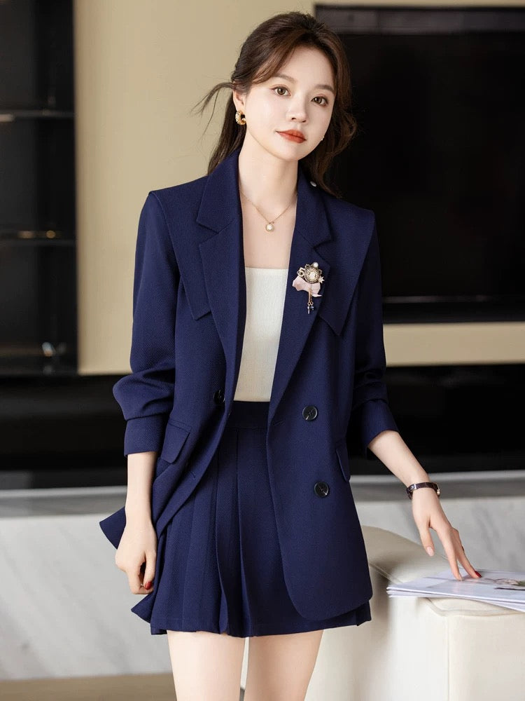 2024 new loose blazer women's suit pleated skirt spring and autumn jk college high-end goddess style