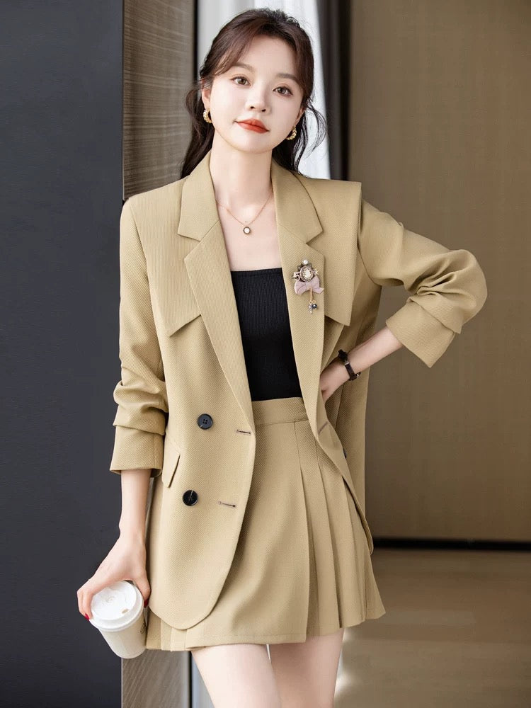 2024 new loose blazer women's suit pleated skirt spring and autumn jk college high-end goddess style