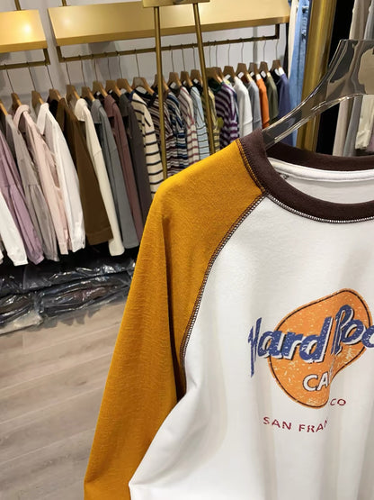 [Real-life shot from Xiao Ai's shop] American retro loose-fit casual long-sleeve top with raglan sleeves and color-blocking (New for Autumn 2026)