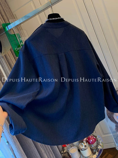 DHR high-end old money style temperament pocket pullover long-sleeved shirt loose beautiful tops for women 2025 autumn new