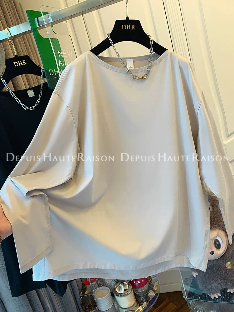 DHR design sense casual solid color one-shoulder long-sleeved T-shirt bottoming shirt loose yoga wear tops women's autumn new