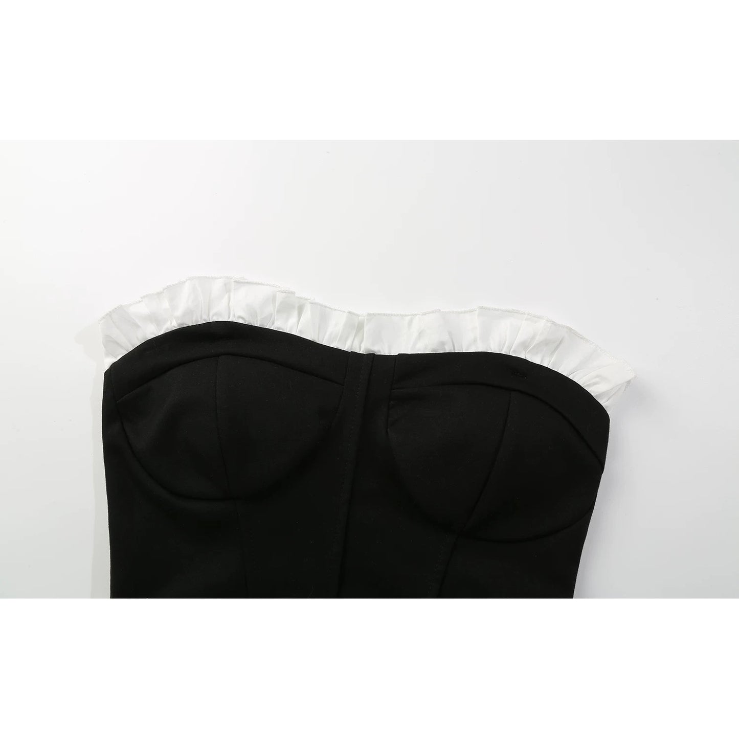 Design contrast color tube top suit pants women's summer new style temperament pure desire style black chest wrap flared pants two-piece suit