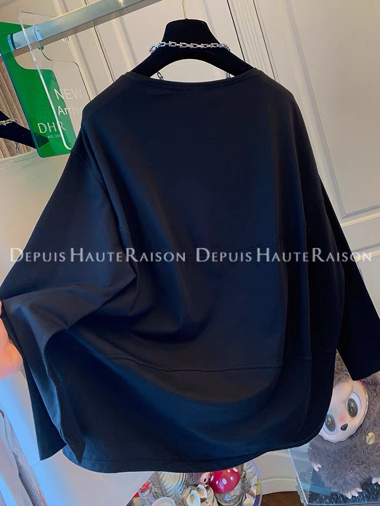 DHR design sense casual solid color one-shoulder long-sleeved T-shirt bottoming shirt loose yoga wear tops women's autumn new