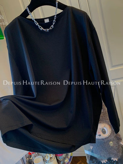 DHR design sense casual solid color one-shoulder long-sleeved T-shirt bottoming shirt loose yoga wear tops women's autumn new