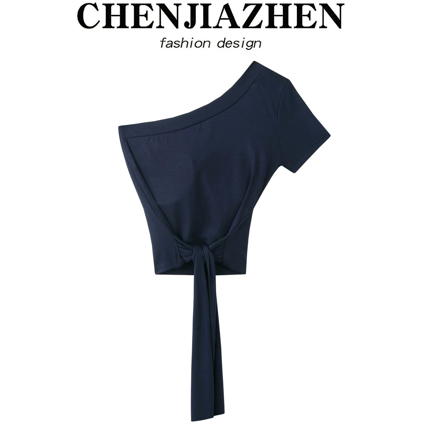CHENJIAZHEN American retro hot girl sexy short sleeve oblique shoulder slim wide leg pants fashion suit summer