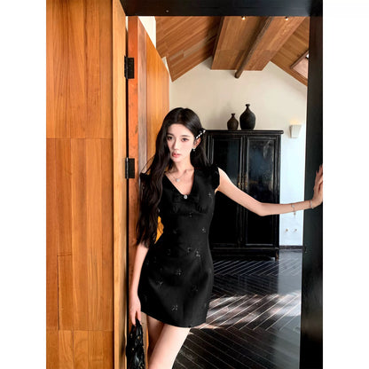 Barb Chill hot girl short bow dress female summer slim waist hip skirt sleeveless vest skirt