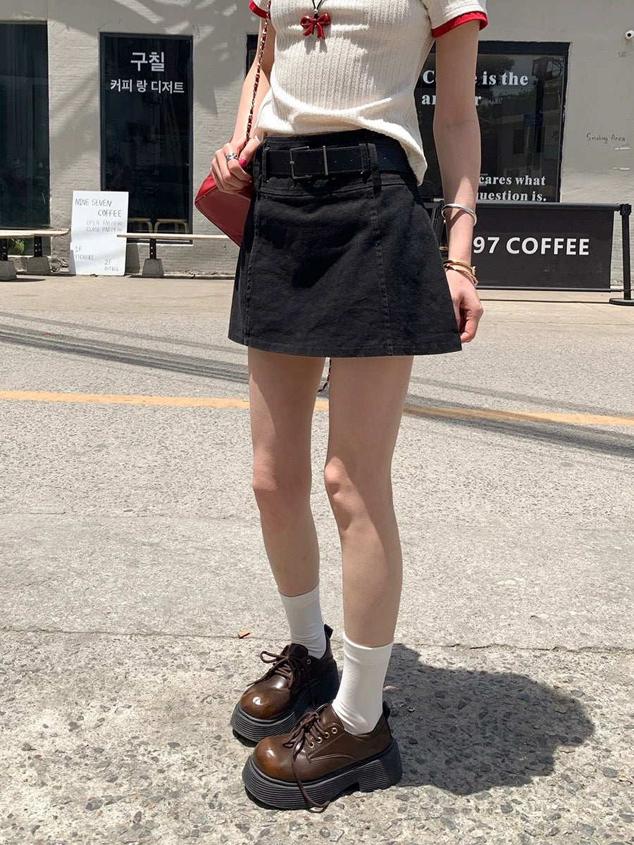 Chaochao's Gray High-Waisted Denim A-Line Skirt for Women, Summer 2025, Retro Style, Versatile, Loose and Casual Short Skirt