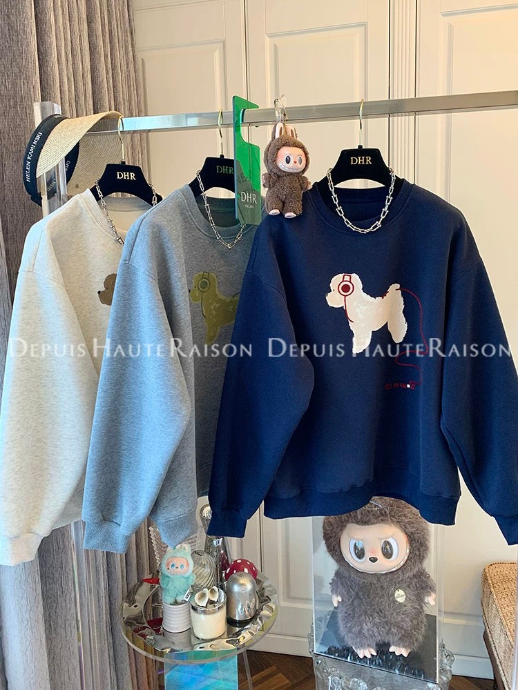 DHR unique and super good-looking age-reducing puppy round neck sweatshirt Korean style loose pullover top female 2025 autumn new style