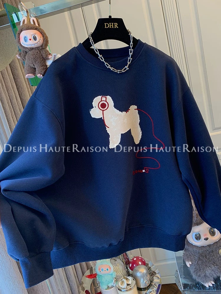 DHR unique and super good-looking age-reducing puppy round neck sweatshirt Korean style loose pullover top female 2025 autumn new style