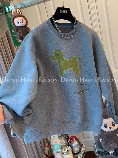 DHR unique and super good-looking age-reducing puppy round neck sweatshirt Korean style loose pullover top female 2025 autumn new style