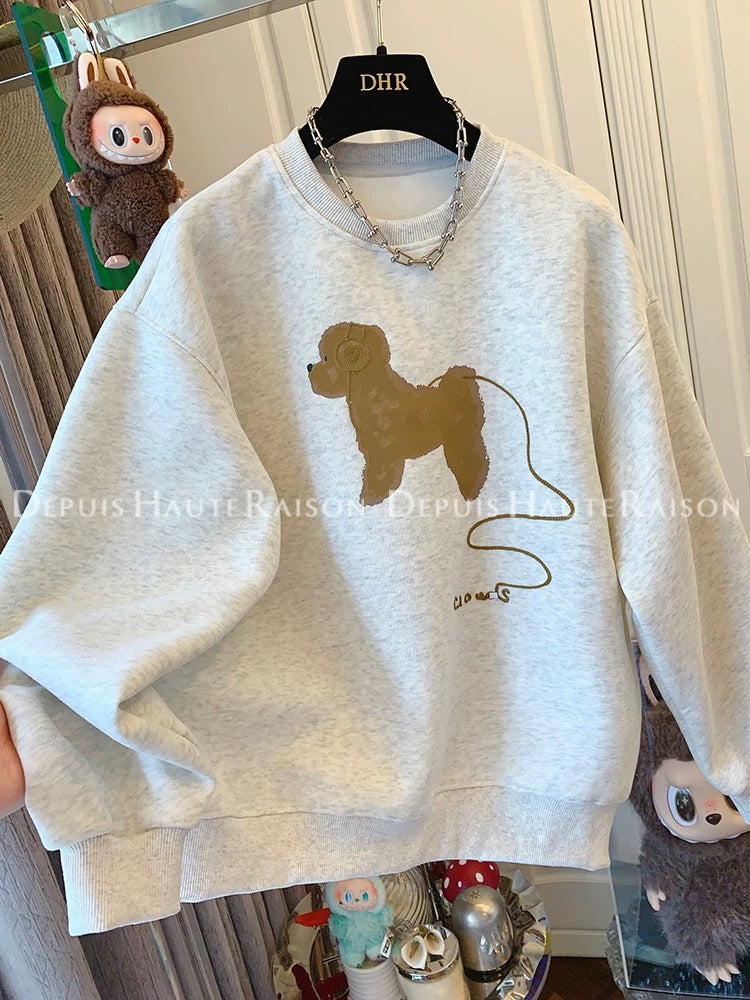 DHR unique and super good-looking age-reducing puppy round neck sweatshirt Korean style loose pullover top female 2025 autumn new style