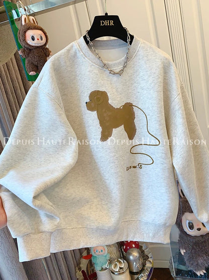 DHR unique and super good-looking age-reducing puppy round neck sweatshirt Korean style loose pullover top female 2025 autumn new style