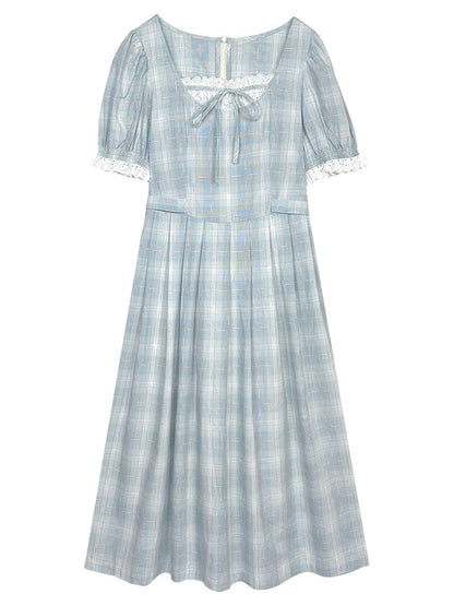 Lu Xiao Tuantuan's temperament hollow plaid dress 2024 summer new Korean style lazy holiday style retro skirt