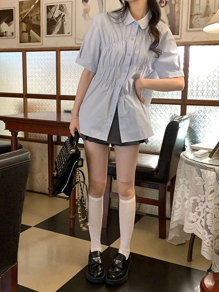Lu Xiao Tuantuan niche design shirt short-sleeved 2024 spring and summer new Korean style versatile tea style tops for women