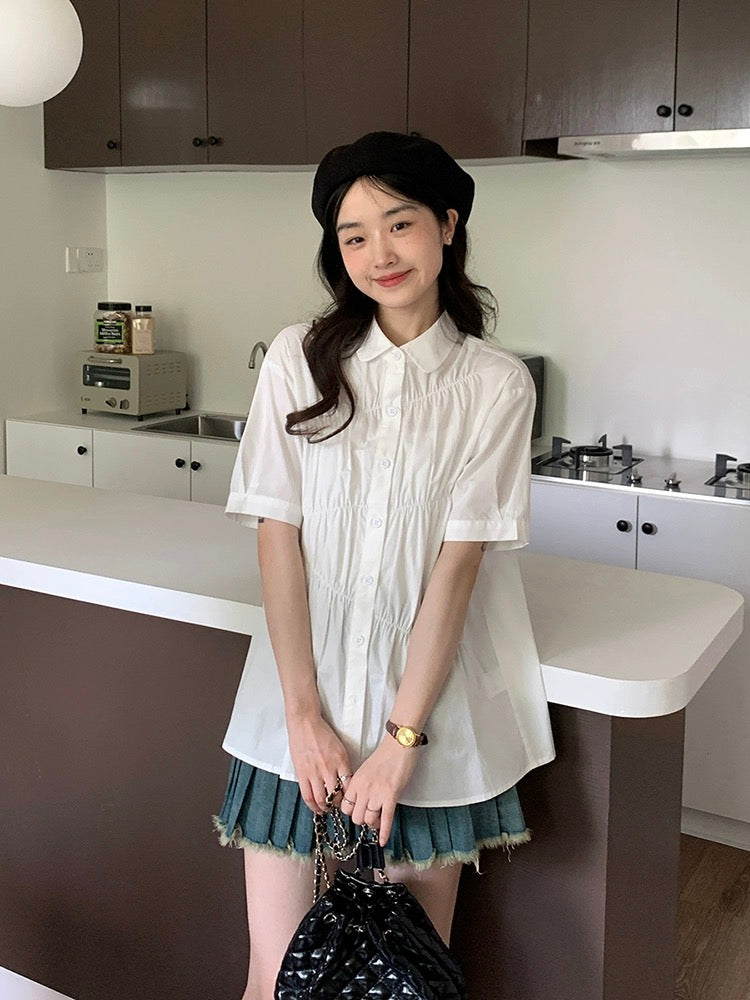 Lu Xiao Tuantuan niche design shirt short-sleeved 2024 spring and summer new Korean style versatile tea style tops for women