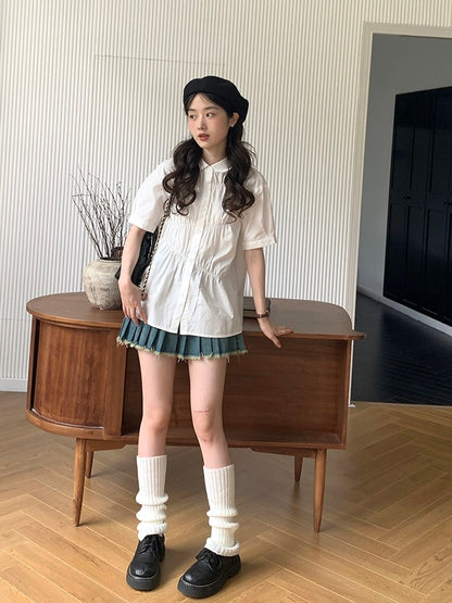 Lu Xiao Tuantuan niche design shirt short-sleeved 2024 spring and summer new Korean style versatile tea style tops for women