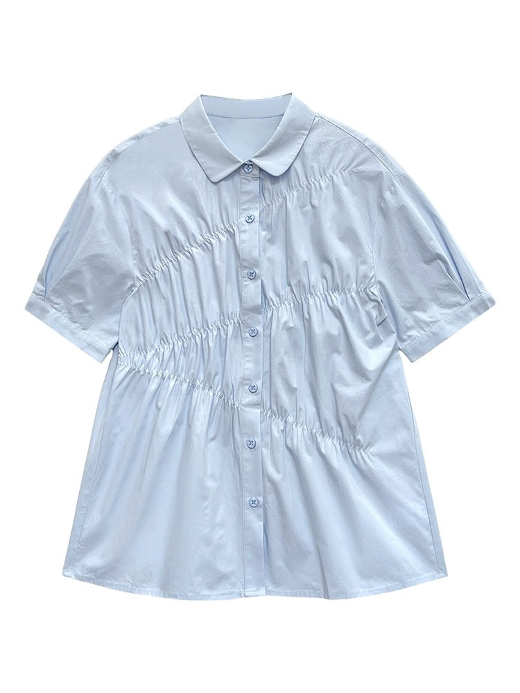 Lu Xiao Tuantuan niche design shirt short-sleeved 2024 spring and summer new Korean style versatile tea style tops for women