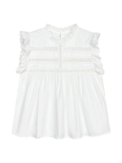 Lu Xiaotuantuan crocheted small flying sleeve vest shirt for women 2024 summer new Korean style sweet and spicy top for small people