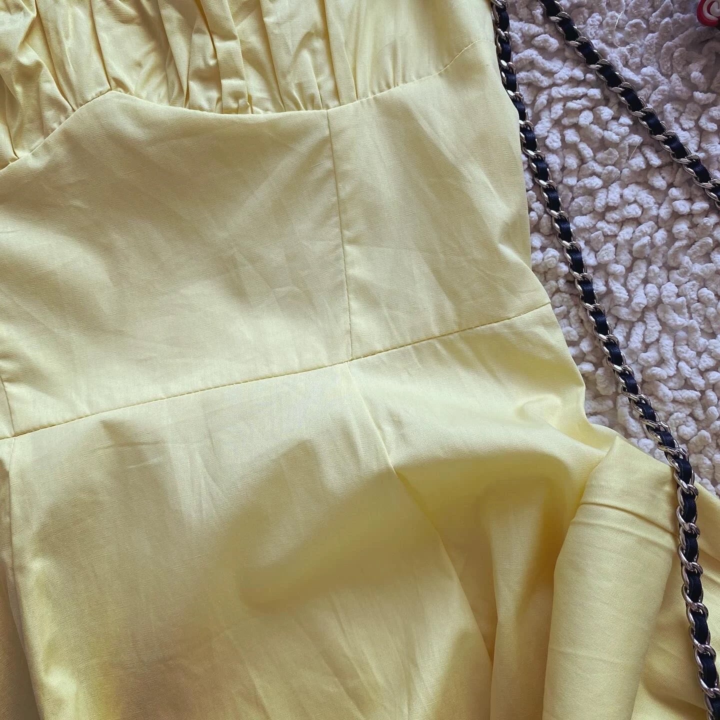 French retro holiday style yellow cotton high waist slit tube top high waist suspender dress long skirt
