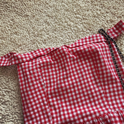 French retro red fine plaid sexy off-shoulder back elastic tube dress for vacation