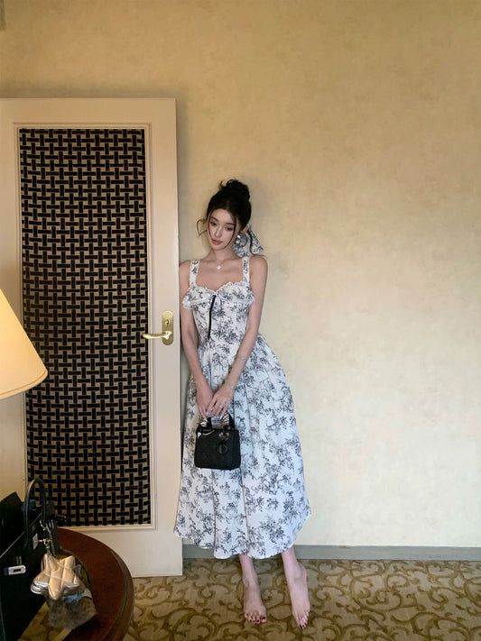 Barb Chill printed square neck waist dress 2025 summer popular single item beautiful princess long dress