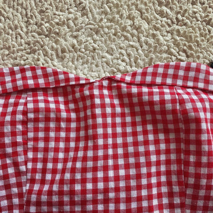 French retro red fine plaid sexy off-shoulder back elastic tube dress for vacation