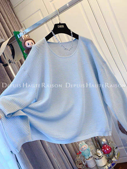 DHR light luxury lazy style French temperament texture long-sleeved T-shirt sweater sunscreen shirt loose thin top summer