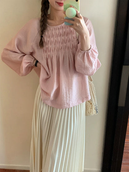 Lu Xiao Tuantuan pleated baby shirt 2024 spring and summer new style salt style sweet style chic slimming top shirt